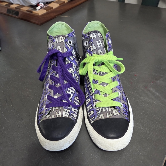 Joker Converse High-Top Sneakers with Purple and Green Laces - Picture 1 of 4